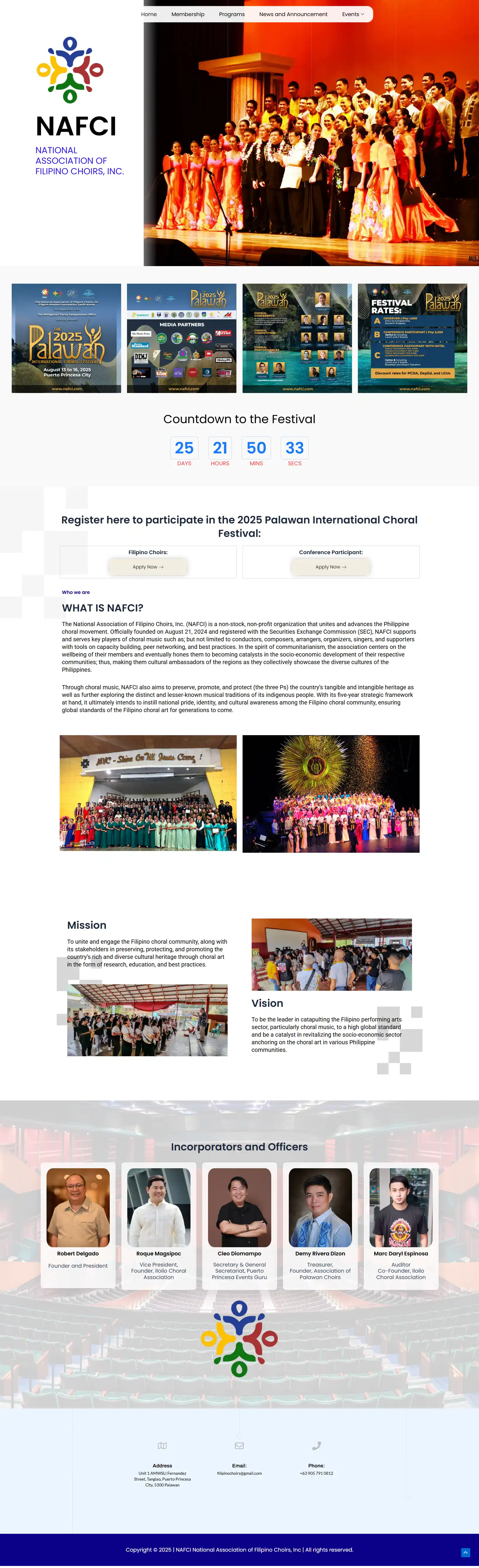 Neil DC | Web Specialist 360 providing web development service for The National Association of Filipino Choirs, Inc. (NAFCI) is a non-stock, non-profit organization that unites and advances the Philippine choral movement.